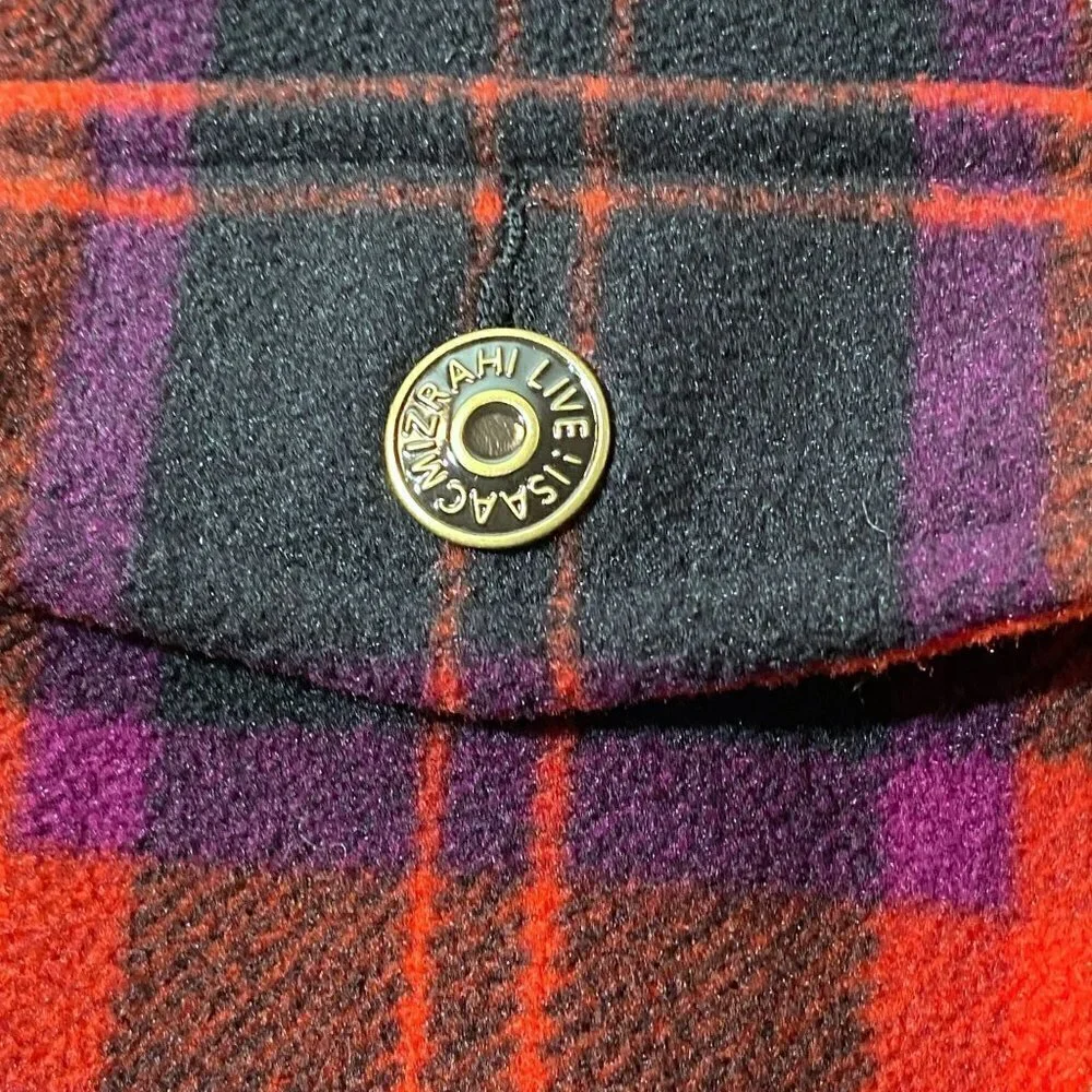 Isaac Mizrahi Live Fleece Trucker Jacket Size Small Red Plaid
